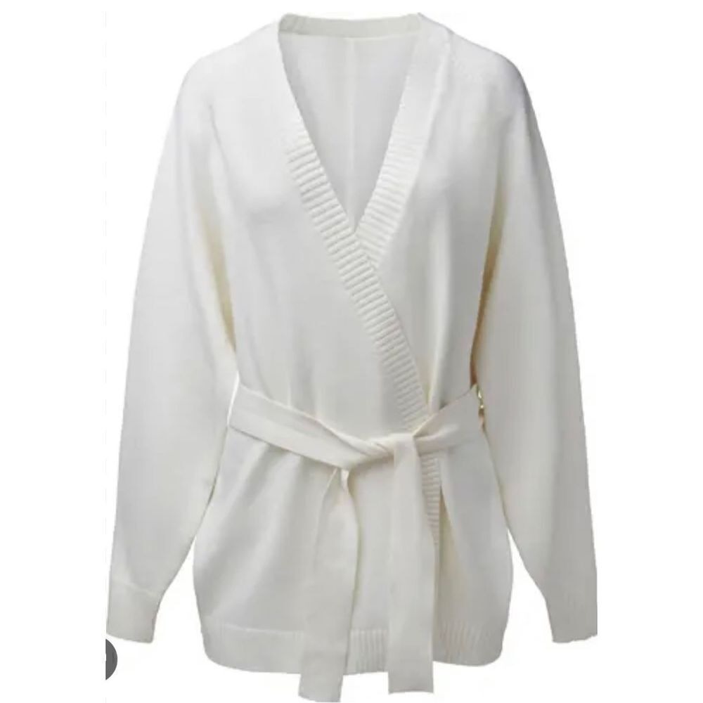 WeWoreWhat Whisper White‎ Belted Cardigan Sweater WWDT66-1